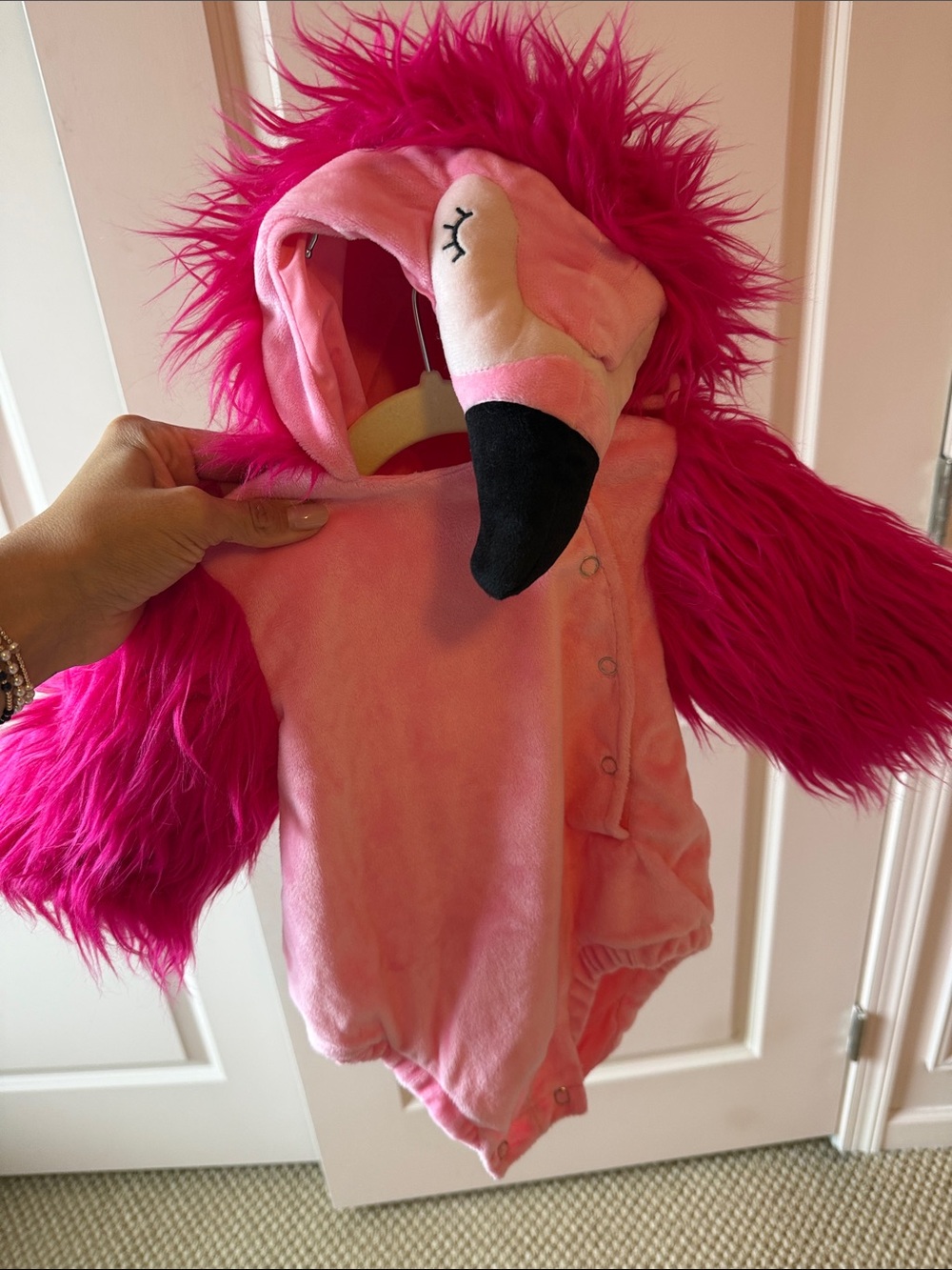 Pink Flamingo Plush Hooded One-Piece for Kids